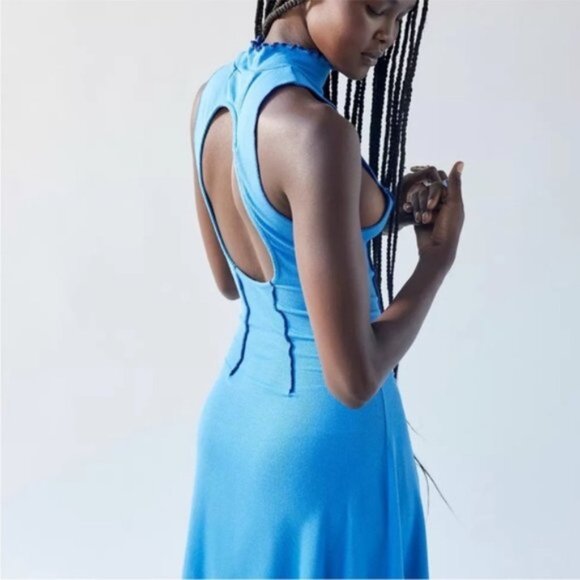 Urban Outfitters | UO Deja Seamed Mini Dress Sleeveless Ribbed Blue New Small - Picture 10 of 15